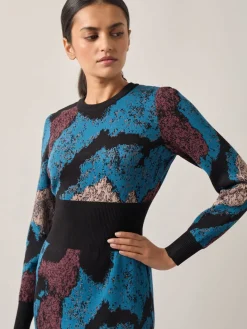 Abstract Sheath Jacquard Knit Maxi Dress|Misook Best