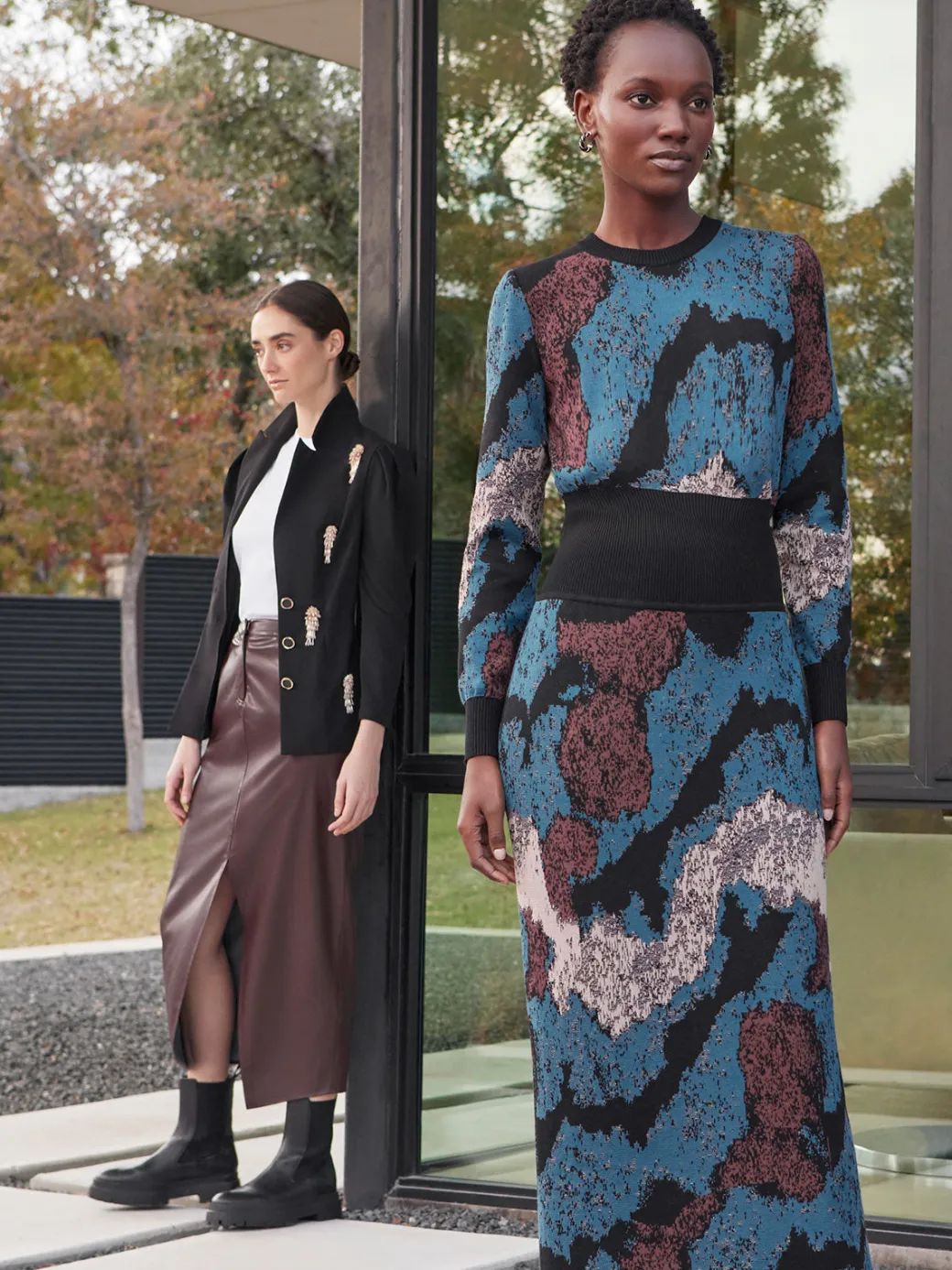 Abstract Sheath Jacquard Knit Maxi Dress|Misook Best