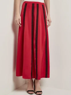 A-Line Crepe de Chine Lace Applique Maxi Skirt|Misook New