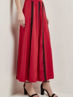 A-Line Crepe de Chine Lace Applique Maxi Skirt|Misook New