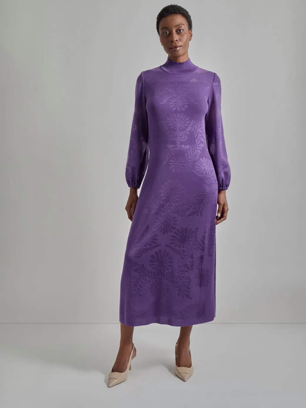 A-Line Jacquard Knit Maxi Dress|Misook Fashion