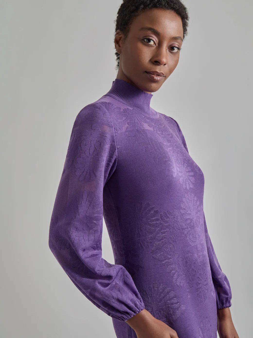 A-Line Jacquard Knit Maxi Dress|Misook Fashion