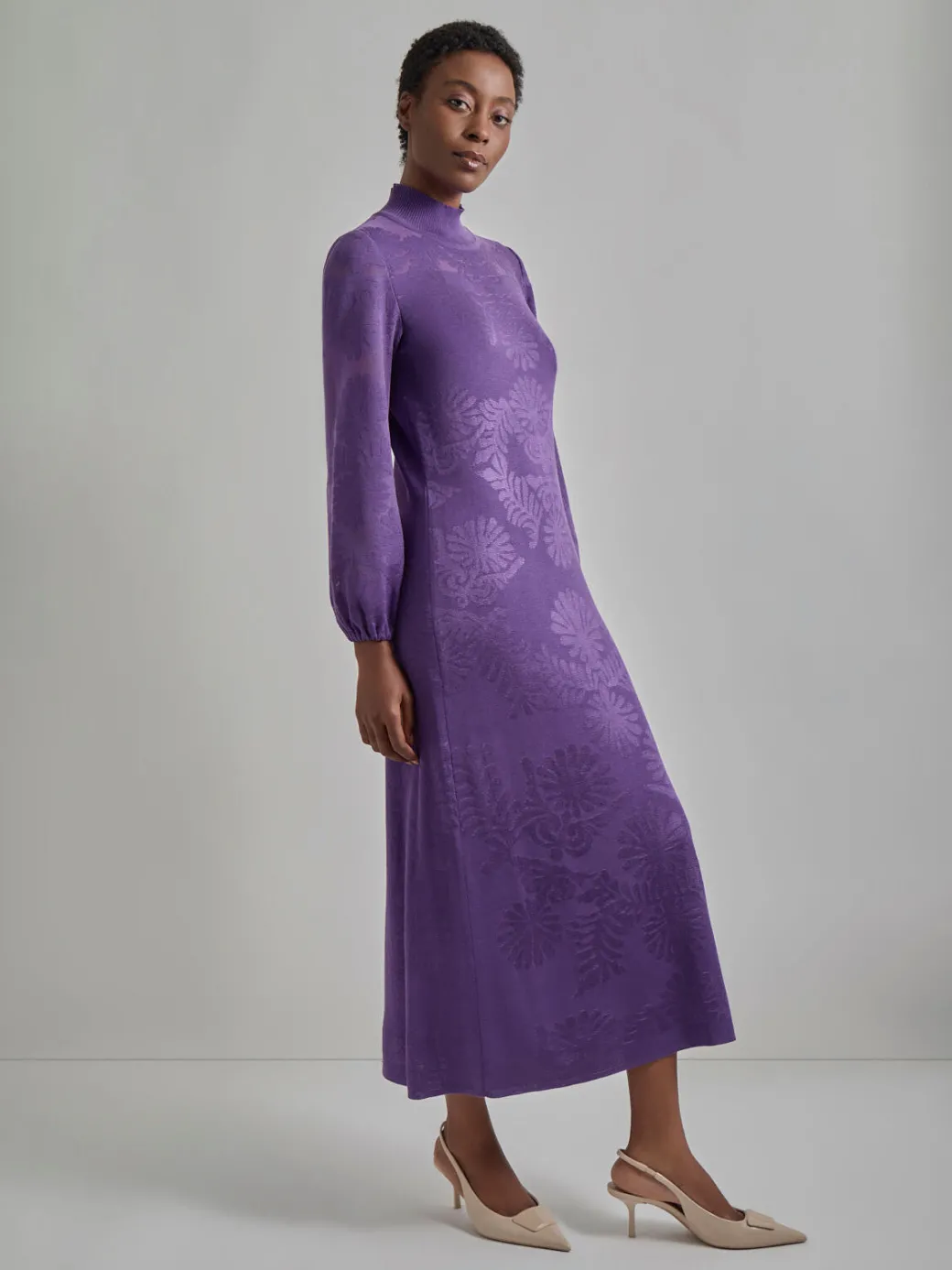 A-Line Jacquard Knit Maxi Dress|Misook Fashion