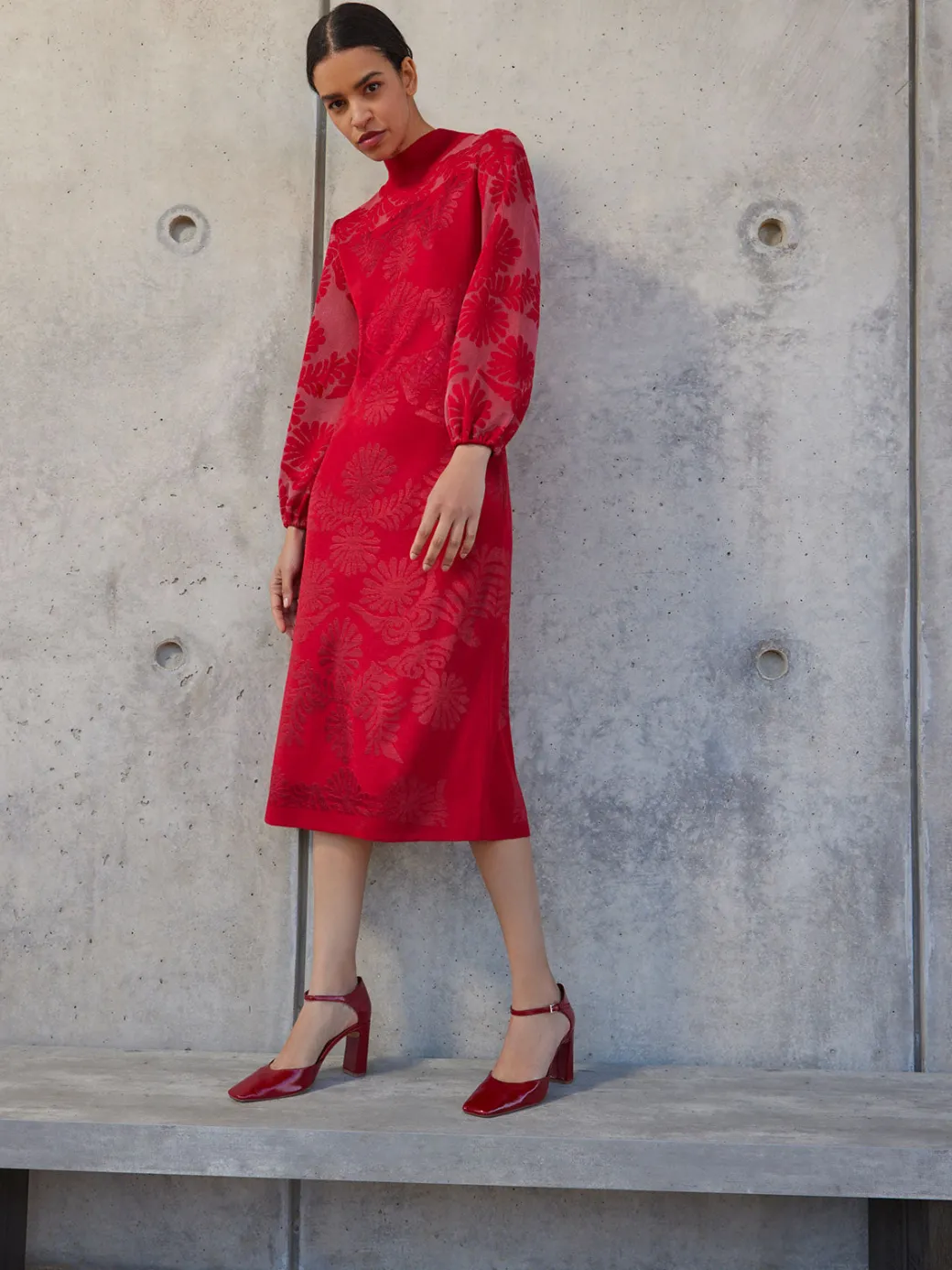 A-Line Jacquard Knit Maxi Dress|Misook Best