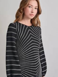 A-Line Melange Striped Soft Knit Midi Dress|Misook Hot