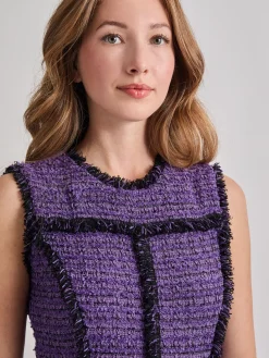 A-Line Princess Seam Fringe Trim Knit Dress|Misook Clearance