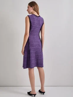 A-Line Princess Seam Fringe Trim Knit Dress|Misook Clearance