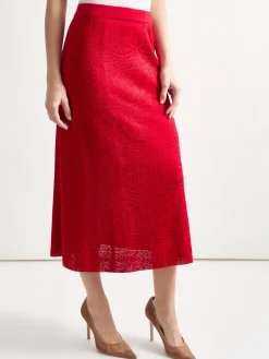 A-Line Tonal Patterned Knit Midi Skirt|Misook Online