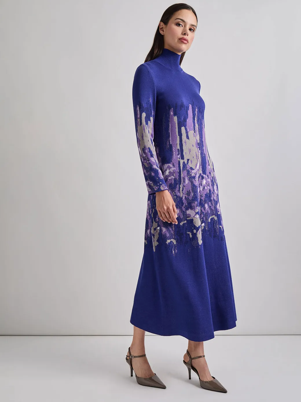 A-Line Watercolor Soft Knit Maxi Dress|Misook Clearance
