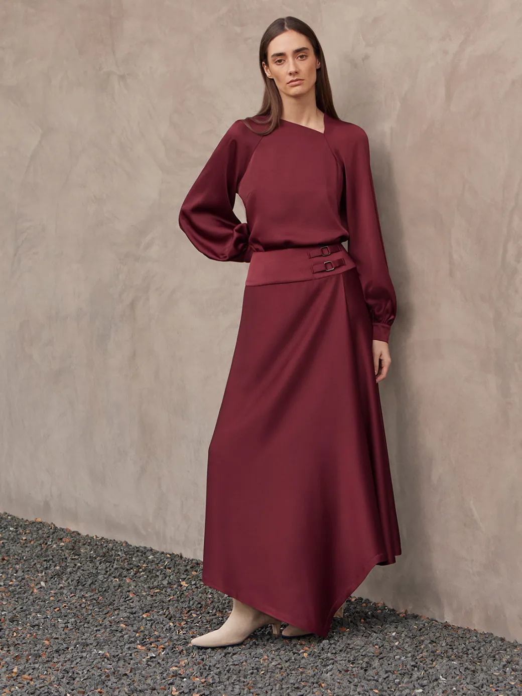 Asymmetrical Crepe de Chine Maxi Skirt|Misook Best