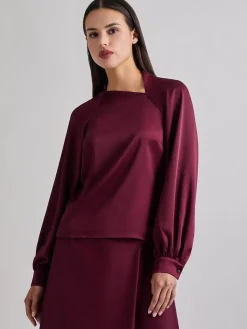 Asymmetrical Neckline Crepe de Chine Blouse|Misook Outlet