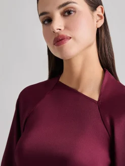 Asymmetrical Neckline Crepe de Chine Blouse|Misook Outlet