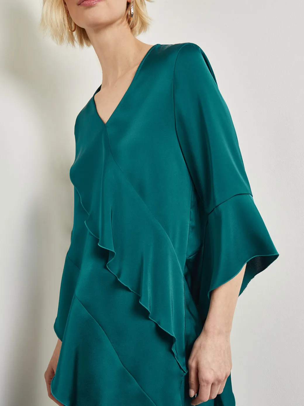 Asymmetrical Ruffle Blouse - Crepe De Chine|Misook Clearance