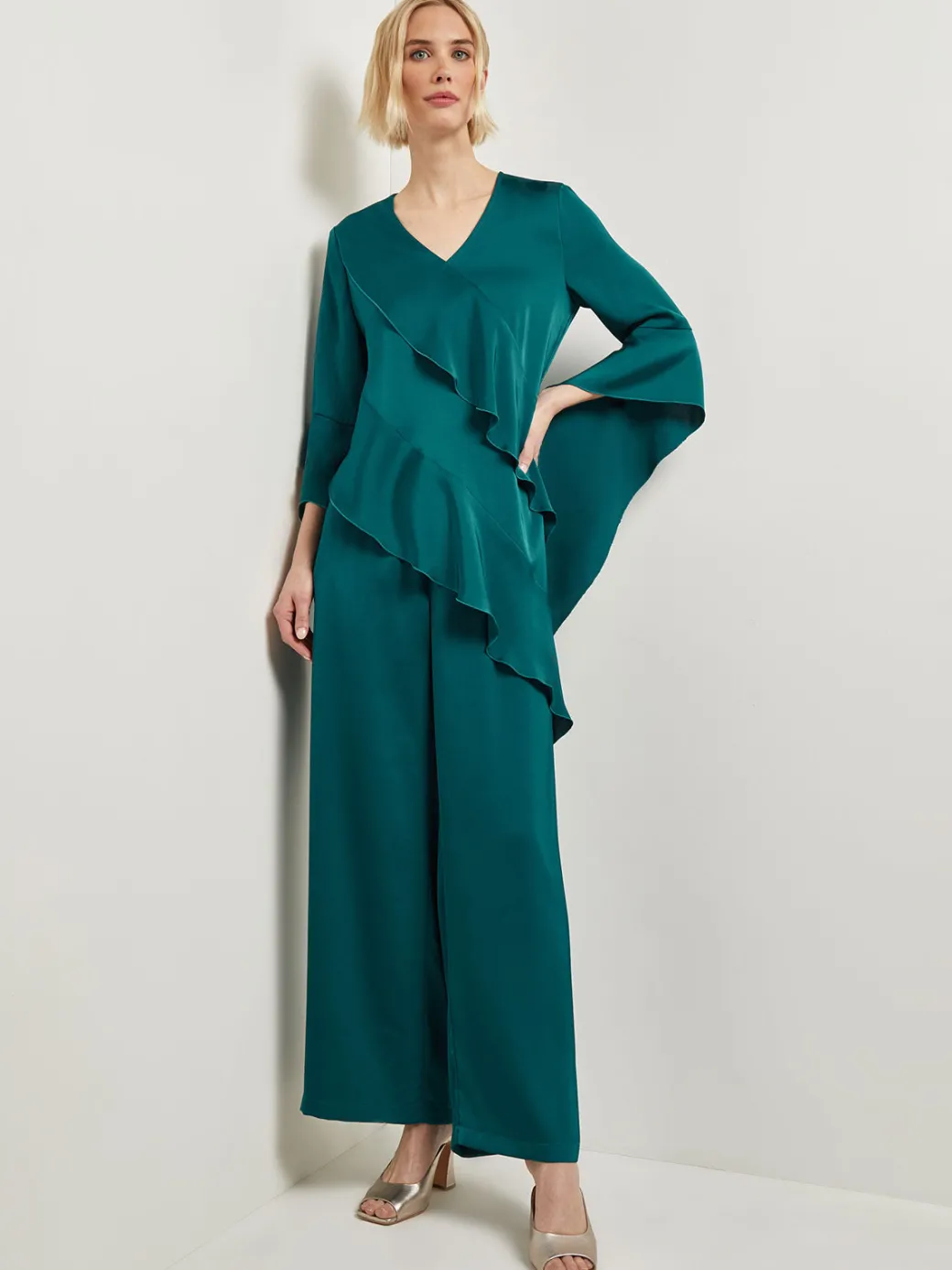 Asymmetrical Ruffle Blouse - Crepe De Chine|Misook Clearance