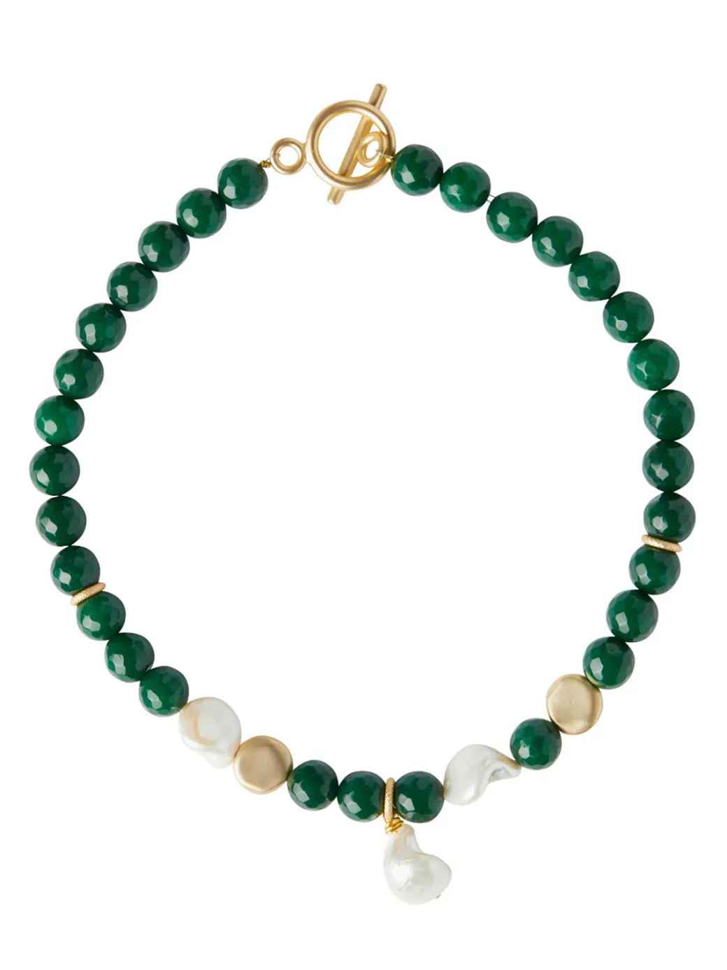 Baroque Mother of Pearl and Green Jade Necklace|Misook Best