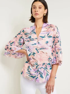 Bell Sleeve Blouse - Pleated Blouse ||Misook Outlet