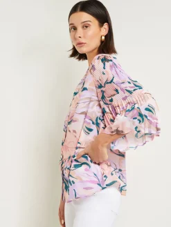 Bell Sleeve Blouse - Pleated Blouse ||Misook Outlet