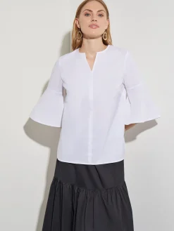 Bell Sleeve Cotton Blend Blouse|Misook Outlet