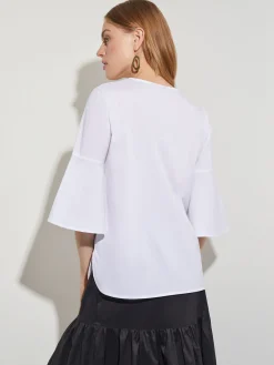 Bell Sleeve Cotton Blend Blouse|Misook Outlet