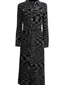 Belted Button Front Tweed Knit Midi Dress|Misook Sale