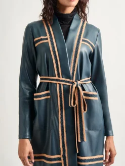 Belted Long Vegan Leather Jacket|Misook New