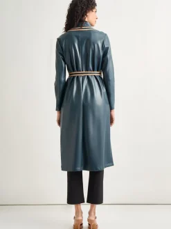 Belted Long Vegan Leather Jacket|Misook New