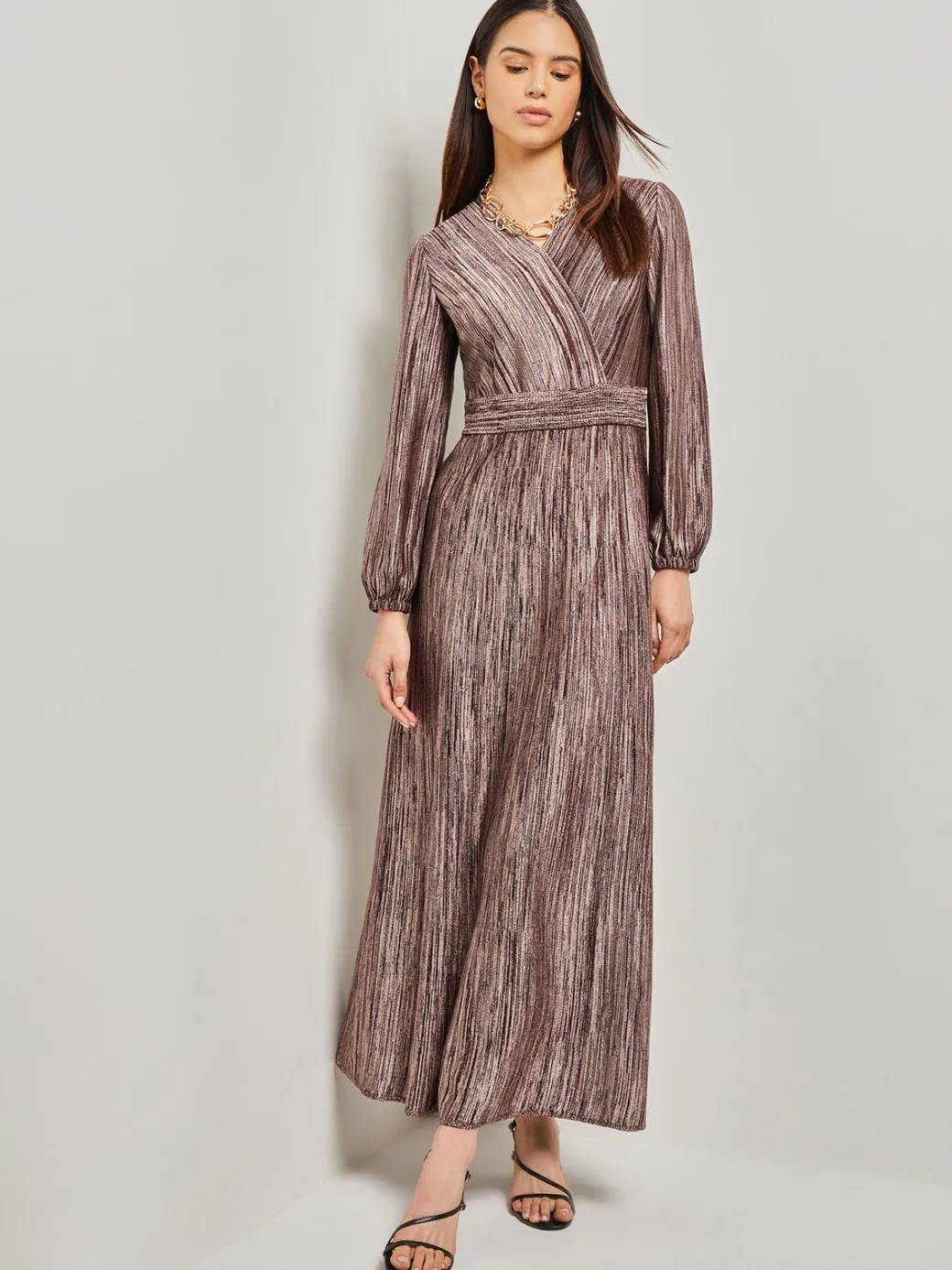Bishop Sleeve Jacquard Knit Maxi Dress|Misook Best