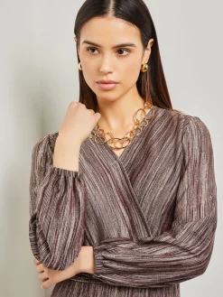 Bishop Sleeve Jacquard Knit Maxi Dress|Misook Best