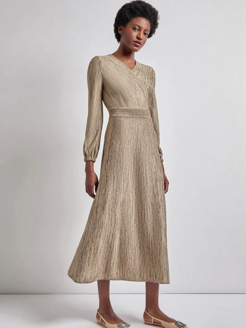 Bishop Sleeve Jacquard Knit Maxi Dress|Misook Online