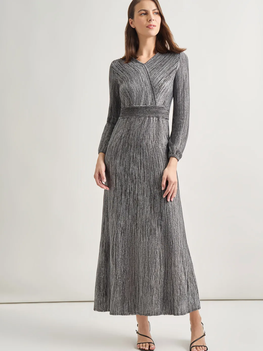 Bishop Sleeve Jacquard Knit Maxi Dress|Misook Fashion