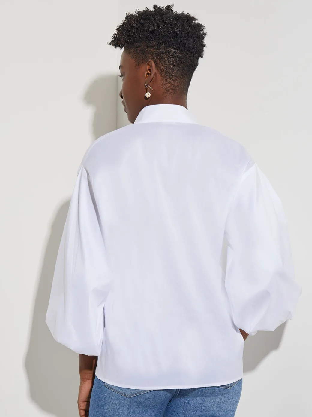 Bishop Sleeve Stretch Cotton Blouse|Misook Sale