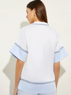 Blouse White Cotton - Split Neck Blouse ||Misook Best