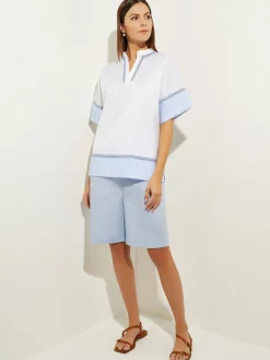 Blouse White Cotton - Split Neck Blouse ||Misook Best