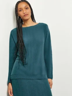 Boat Neck Textural Stripe Cashmere Tunic|Misook Online