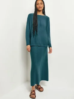 Boat Neck Textural Stripe Cashmere Tunic|Misook Online