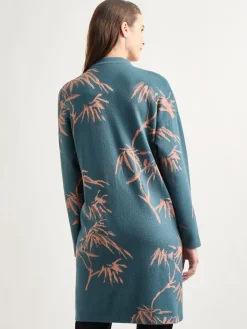 Botanical Print Open Front Long Jacquard Knit Jacket|Misook Sale