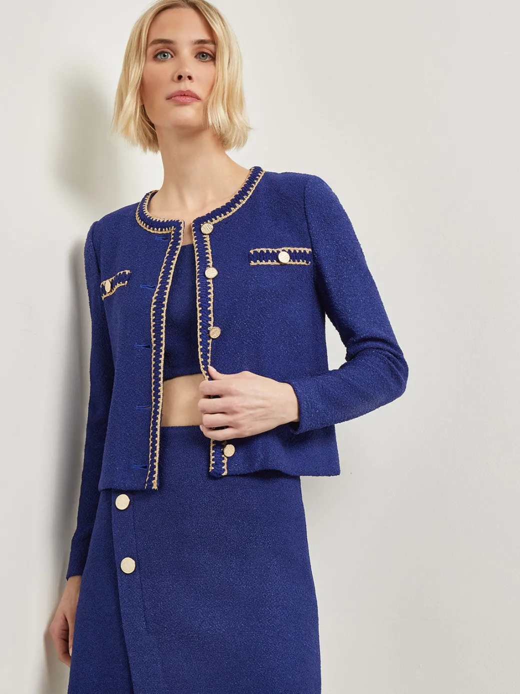 Braided Trim Boucle Knit Jacket|Misook Sale