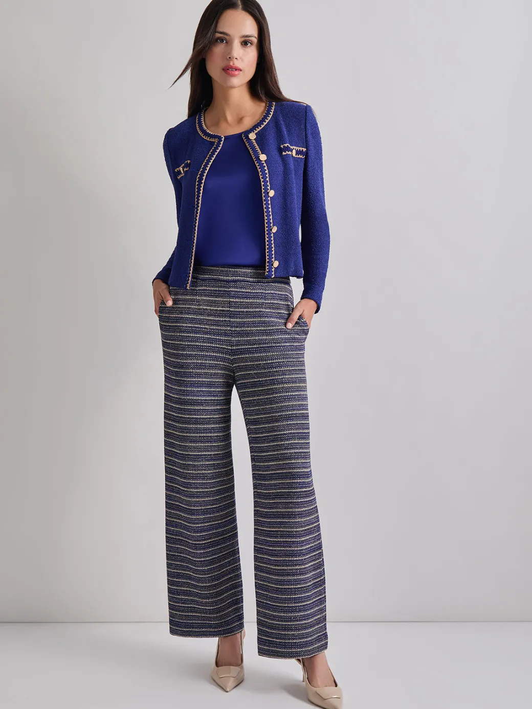 Braided Trim Boucle Knit Jacket|Misook Sale