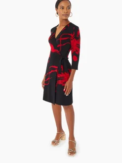 Brushstroke Pattern Knit Faux Wrap Dress|Misook Discount