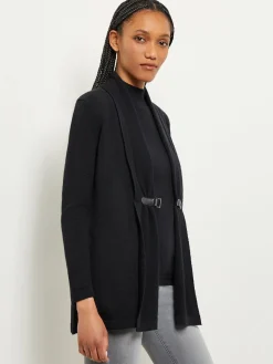 Buckle Detail Shawl Collar Cashmere Cardigan|Misook Outlet