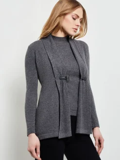 Buckle Detail Shawl Collar Cashmere Cardigan|Misook Hot