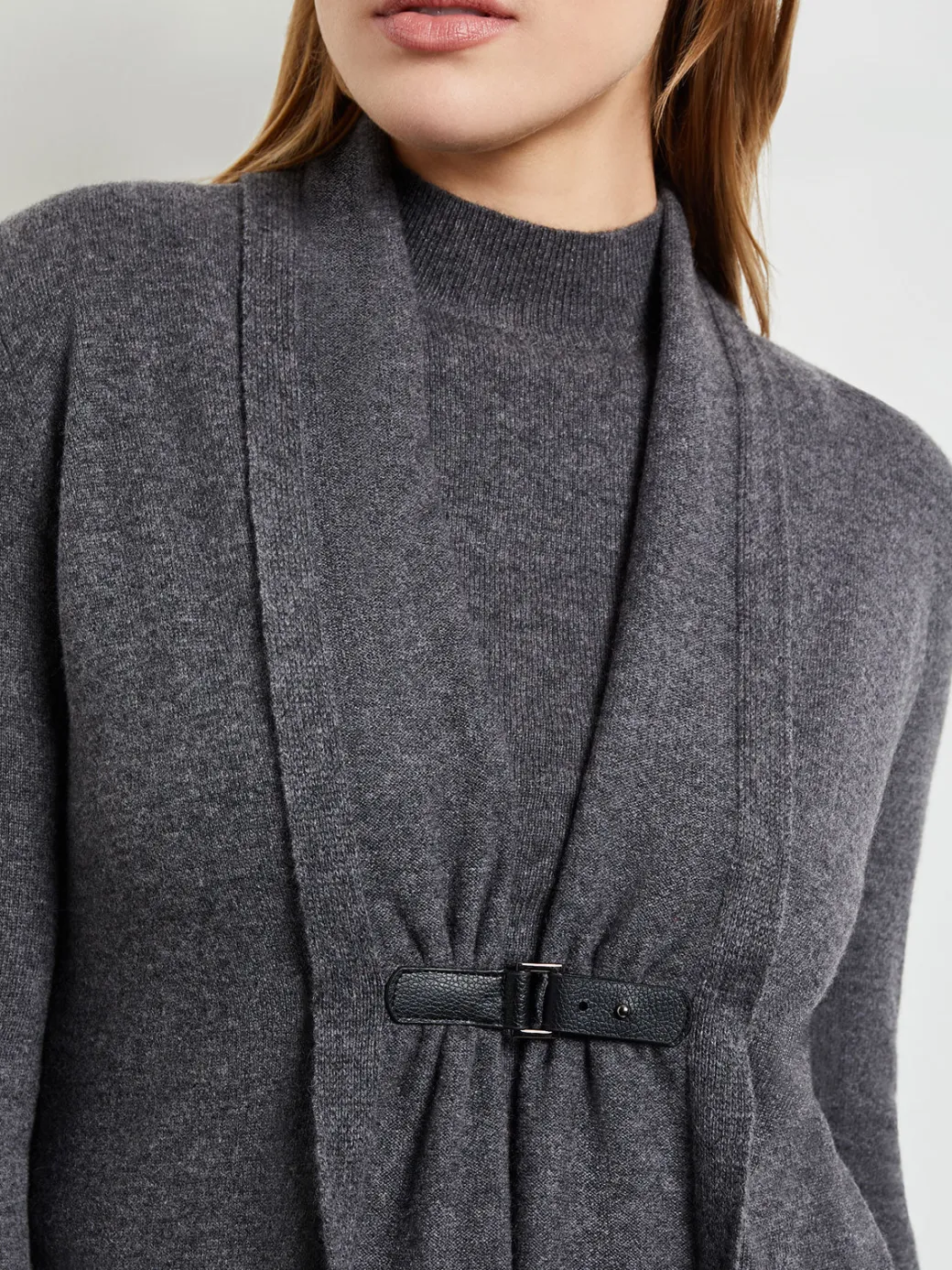 Buckle Detail Shawl Collar Cashmere Cardigan|Misook Hot