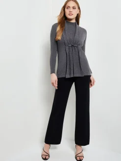 Buckle Detail Shawl Collar Cashmere Cardigan|Misook Hot