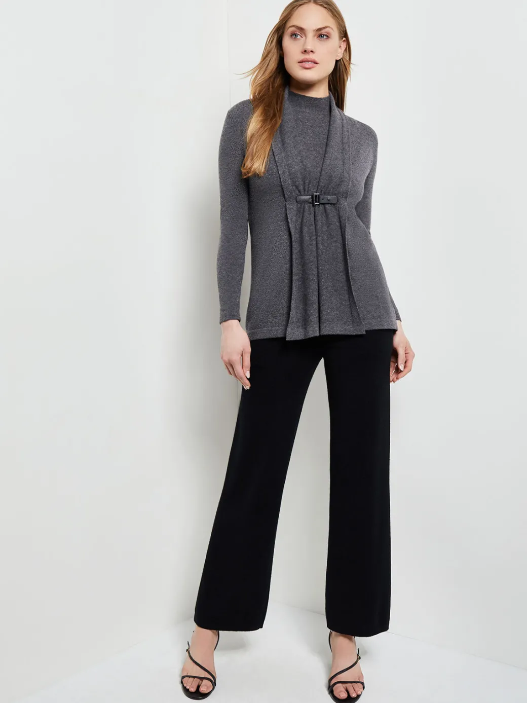 Buckle Detail Shawl Collar Cashmere Cardigan|Misook Hot