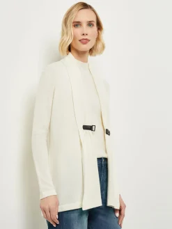 Buckle Detail Shawl Collar Cashmere Cardigan|Misook Clearance