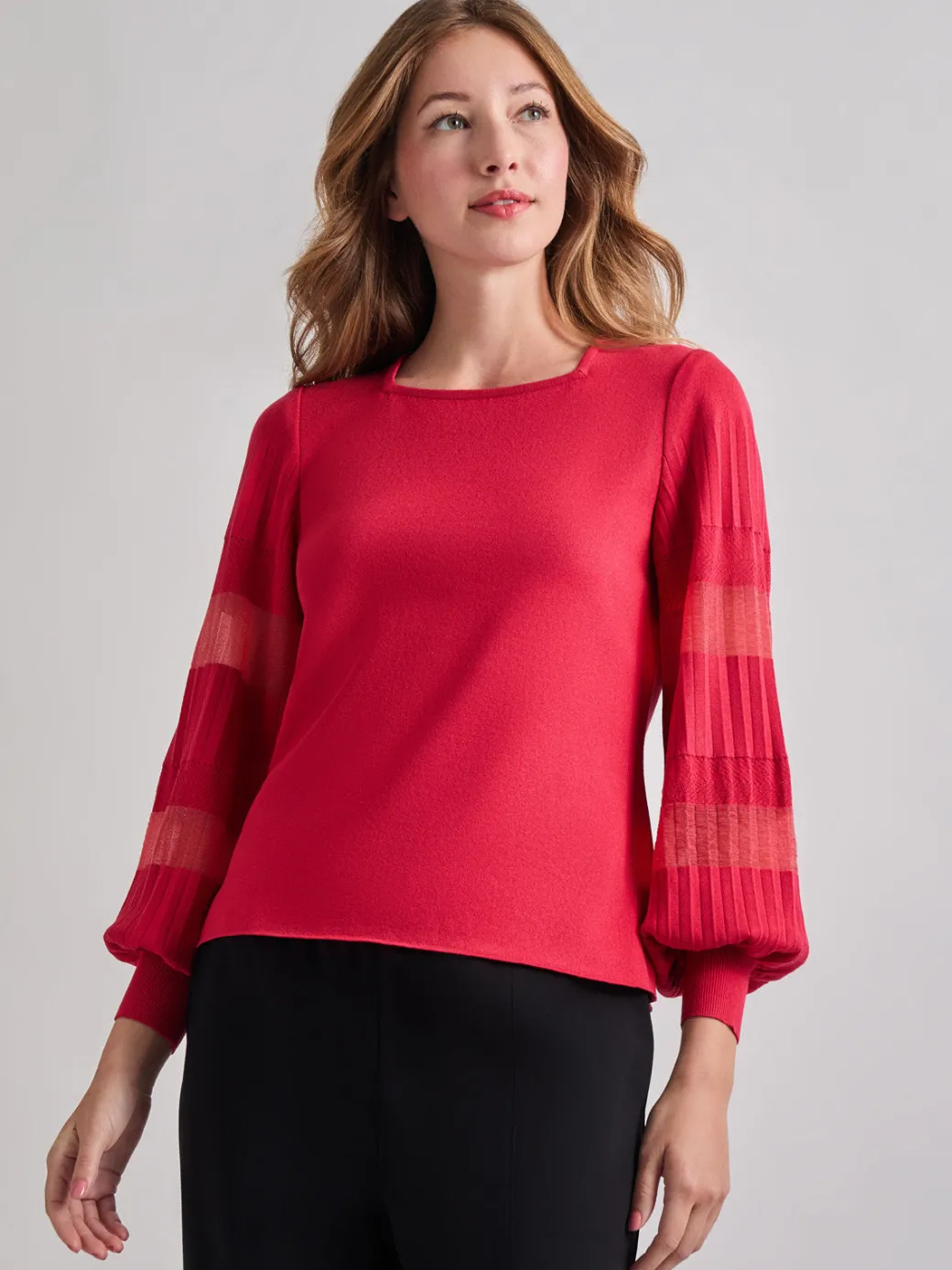 Burnout Accent Bishop Sleeve Soft Knit Tunic|Misook Fashion