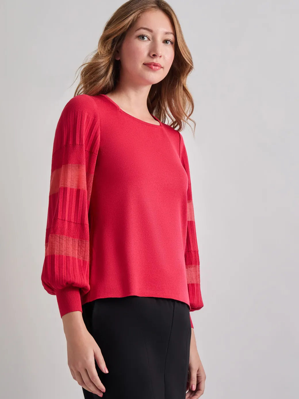Burnout Accent Bishop Sleeve Soft Knit Tunic|Misook Fashion