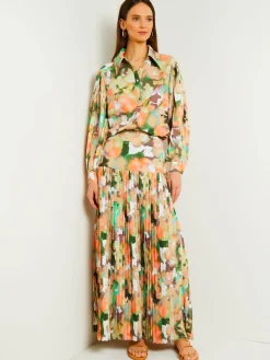 Button Front Blouse - Balloon Sleeve Watercolor Woven|Misook New