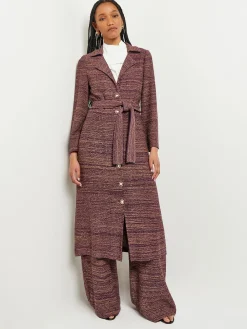 Button Front Duster - Belted Tweed Knit|Misook Outlet