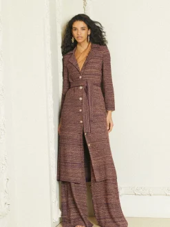 Button Front Duster - Belted Tweed Knit|Misook Outlet